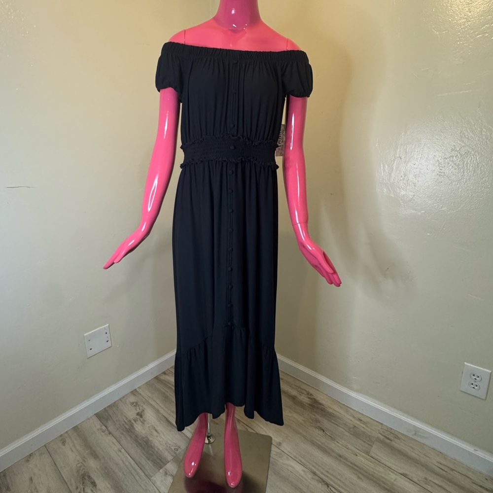 Derek Heart “Yummy” Black Smocked Maxi Dress XL NWT | Off Shoulder Empire Waist